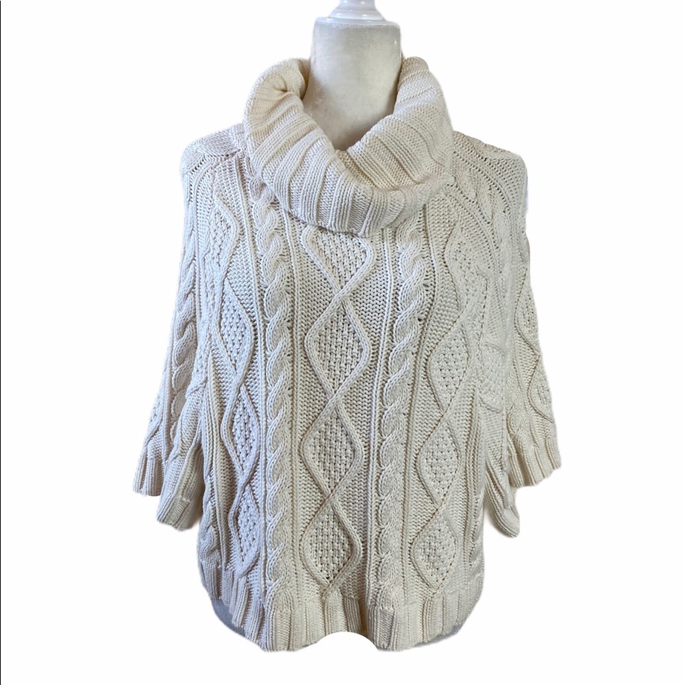 Gap Ivory Cable Knit Cowl Neck Poncho